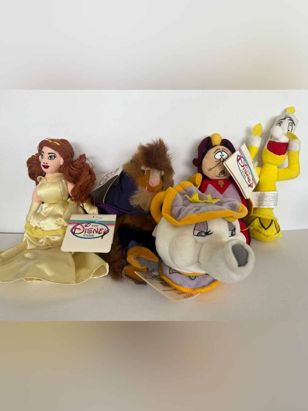 Vintage Disney Store Beauty & Beast Mini Bean Bag Plush Lot of 5 NWT 1990s